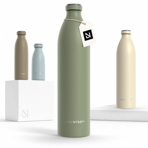 LARS NYSØM Edelstahl Trinkflasche 350ml, 500ml, 750ml, 1L, 1 5 liter | Thermosflasche Kohlensäure geeignet | Auslaufsichere Wasserflasche für Sport, Outdoor, Schule (Sage Green, XL 1500ml)