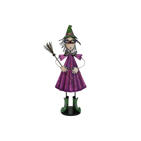 EUROPALMS Halloween Metall-Figur Kleine Hexe, Höhe 102cm | In Handarbeit hergestellte Hexen-Figur aus Metall, mit Besen, farbig lackiert