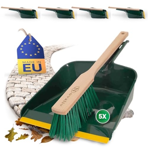 Novaliv 5X Kehrgarnitur Langstiel Outdoor Krallengarnitur 2-TLG Set Kunststoff Grün Gelb Kehrset Kehrschaufel Handfeger (Kehrgarnitur Langstiel, 5)