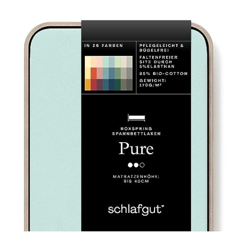 Schlafgut Pure Boxspring Spannbettlaken 90x190cm bis 100x220cm Petrol Light, Spannbetttuch aus weicher Biobaumwolle