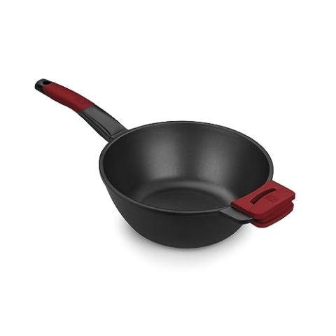 BRA Premiere | Wok 28 cm, Aluminiumguss, dreischichtig mit verstärkter Antihaftbeschichtung ohne PFOA, geeignet für alle Herdarten, einschließlich Induktion, Farbe Rot