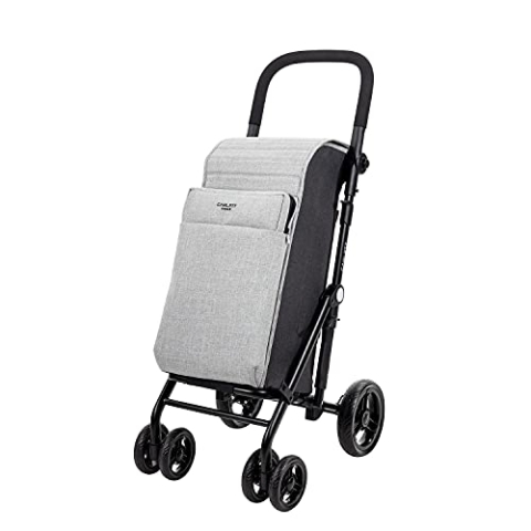 Carlett - Einkaufstrolley, Faltbarer Supermarkt-Trolley, mit 4 regenfesten Rädern und Einer großen Kapazität von 25kg, Haupttasche 36L, Thermic 7,5L und Hecktasche - Ice Grau Farbe