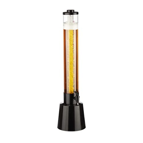 Relaxdays Biersäule mit Zapfhahn, 3 l, Getränkespender mit Kühlung, Biertower Garten, Zapfsäule, transparent/schwarz