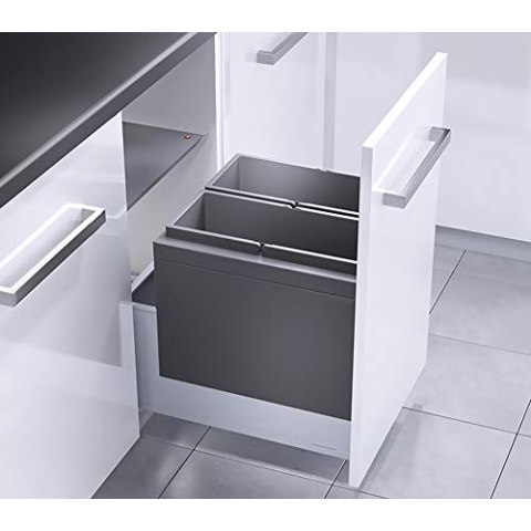 Hailo Abfallsammler 363149 | 2fach Triple XL | 36 Liter Mülleimer Einsatz | für 45er Schankauszug | Dunkelgrau