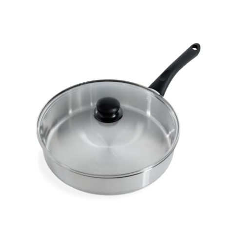 BK Cookware Bold 28cm Edelstahlpfanne mit hohem Rand und Deckel, induktionsgeeignet, satinierte Oberfläche, Stay Cool Griff, spülmaschinenfest, silber