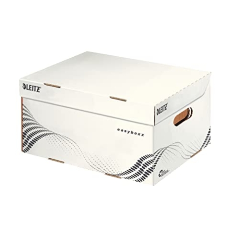 Leitz easyboxx Aufbewahrungs- und Transport-Schachtel, Größe S, Schachtel für Leitz A4 Ordner, Zeitschriften und vieles mehr, Transportbox mit Deckel Oben, 15 Stück, Weiß/Schwarz, 61350000