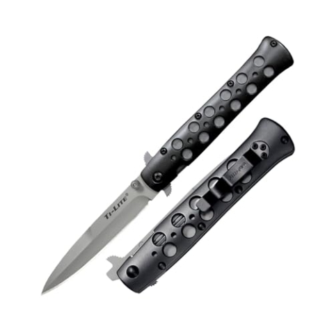 Cold Steel, Taschenmesser, Ti-Lite Linerlock, Klinge: 10.2 cm, Spear Point, schwarz, Klappmesser, CPM S35VN, Extended Tang, Daumen Pin, Taschenclip