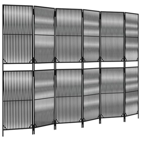 vidaXL Paravent 6-TLG., Raumteiler Linien-Webdesign Faltdesign, Trennwand Sichtschutz für Innen Außen, Spanische Wand Raumtrenner, Schwarz Poly Rattan