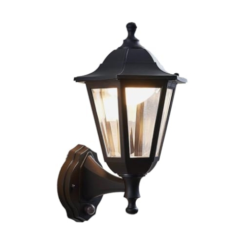 Lindby LED Wandleuchte außen Iavo mit Bewegungsmelder (spritzwassergeschützt (Retro, Vintage Antik) in Schwarz (1 flammig) - Wandlampe für Außenwand/Hauswand Haus Terrasse und