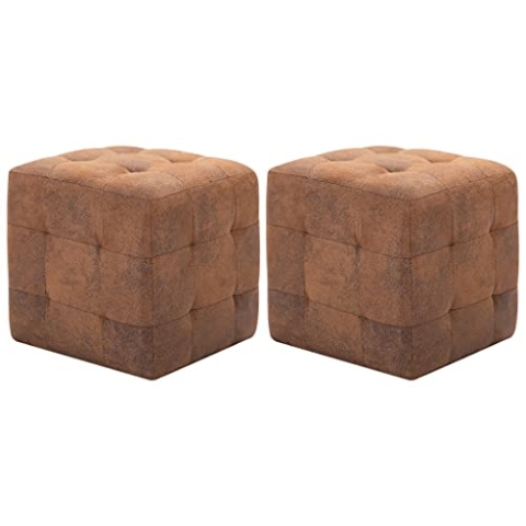 vidaXL 2X Pouf Sitzhocker Fußhocker Sitzpouf Puff Sitzpuff Fußbank Hocker Sitzwürfel Fußschemel Ottomane Polsterhocker Braun 30x30x30cm Wildleder-Optik