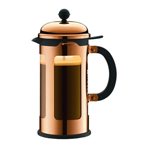 Bodum CHAMBORD Kaffeebereiter (French Press System, Auslaufschutz, Edelstahlrahmen, 1,0 liters) kupfer, Copper