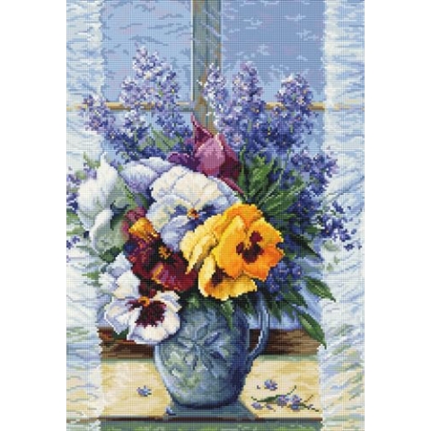 Luca-S Kreuzstich Stickpackung Blumenstrauß mit Stiefmütterchen Zählmuster
