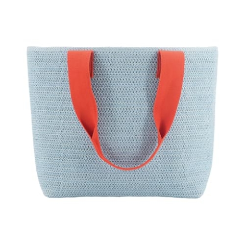 REMEMBER Korbtasche "Pale blue" mit Druckknopf aus Papierstroh und Baumwolle