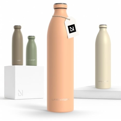 LARS NYSØM Edelstahl Trinkflasche 350ml, 500ml, 750ml, 1L, 1 5 liter | Thermosflasche Kohlensäure geeignet | Auslaufsichere Wasserflasche für Sport, Outdoor, Schule (Creamy Peach, XL 1500ml)