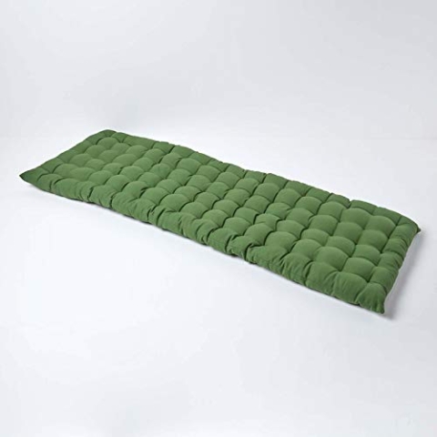 Homescapes 3-Sitzer Bankauflage, grün/dunkelgrün, Sitzkissen für Bänke und Gartenbänke mit Bezug aus 100% Baumwolle und weicher Polyester-Füllung, 143 x 48 cm, Polsterauflage für Gartenmöbel