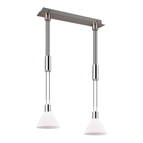 Trio Leuchten Pendelleuchte Stanley 319500207, Metall Nickel matt, Glas Weiß, exkl. 2x E27