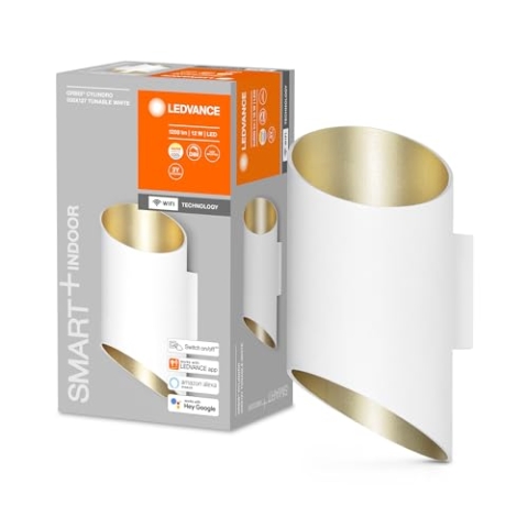 LEDVANCE ORBIS CYLINDRO SMART+ Wi-Fi Leuchte, dimmbare LED Innenwandleuchte, 12W, Farbtemperatur 3000 - 6500K, 600 Lumen, schwarz/kupfer, Zylinder mit asymmetrischen Anschnitten, 20x12cm