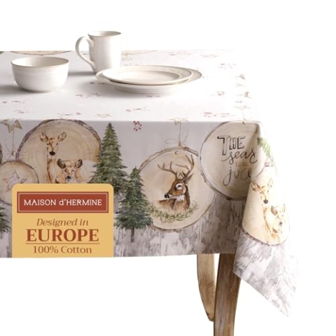 Maison d' Hermine Mountain Life 100% Baumwolle Tischdecke für Küche | Abendessen | Tischplatte | Dekoration Parteien | Hochzeiten | Thanksgiving/Weihnachten (Rechteck, 140cm x 180cm)
