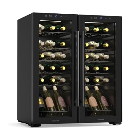 Klarstein Shiraz Weinkühlschrank 2 Zonen - 36 Flaschen, Freistehend, 5-18 °C, LED-Beleuchtung, Touch-Bedienung, Elegantes Design, Weinklimaschrank