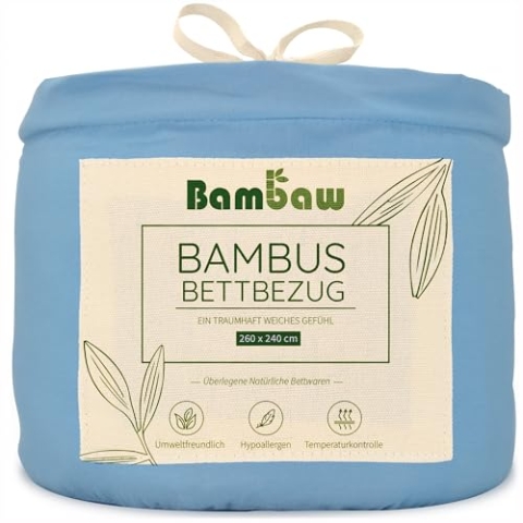 Bambaw – Bettbezug 240x260 cm - 100% Bambus - Deckenbezug Allergiker - weicher und atmungsaktiver Bettdeckenbezug - Bettbezug Sommer - hellblau