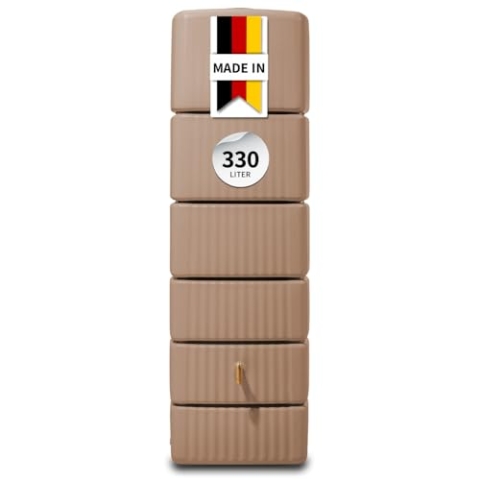 4rain Slim Regentonne 330 Liter Taupe - Wandtank, Wassertank, Fass, Regenfass, Wasserbehälter, Regenwassertonne, Wasserfass, Wassertonne, Wassertonnen für Garten, Regenwassertank