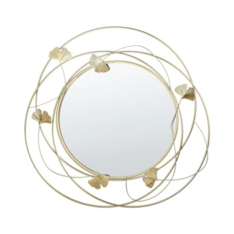 Beliani Wandspiegel mit Rahmen Gold Ginkgo-Verzierungen rund 47 cm Metall Glamour Anglet