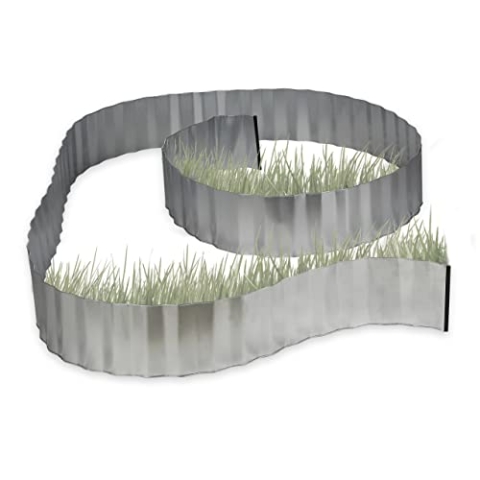 Relaxdays 5 x Rasenkante verzinkt, Beetumrandung aus Metall, Beeteinfassung als Wurzelsperre, je 5 m x 16 cm, flexibel, Silber
