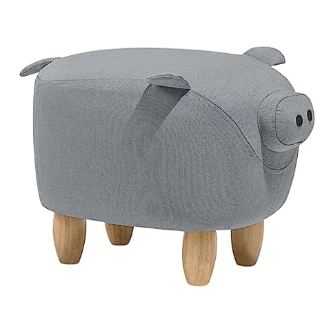 Beliani Verspielter Schweinchen-Hocker in Hellgrau Tierhocker für Kinder Piggy