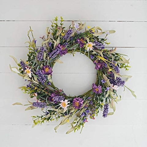 Lights4fun 33cm Künstlicher Kranz Blumen Frühlingskranz Frühlingsdeko Türkranz Lavendel Deko Frühling Ostern Sommerblumen
