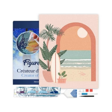 Figured'Art Diamond Painting Erwachsene 40x50cm Mit Rahmen Ganze Leinwand gespannt Bogen zum Meer 5D Bilder Eckige Steine - DIY Set Basteln