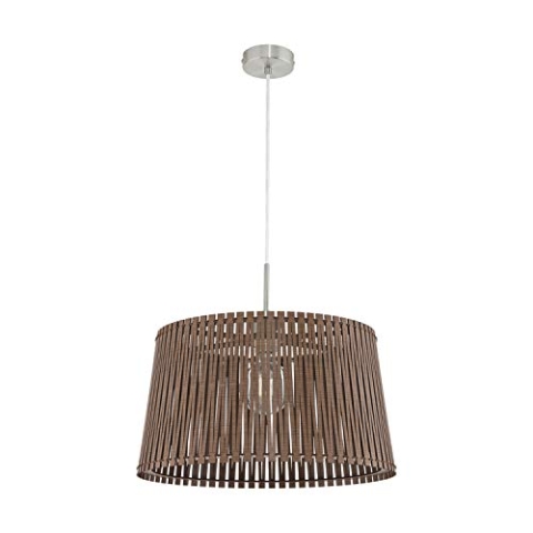EGLO Pendelleuchte Sendero, Hängelampe Boho, Hängeleuchte aus Stahl in Nickel-Matt, Holz in Dunkelbraun, Esstischlampe Natur, Wohnzimmerlampe hängend mit E27 Fassung, Ø 45 cm