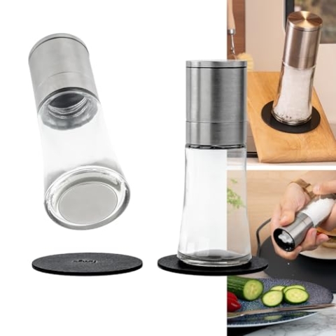 silwy® Gewürzmühlen mit Magneten 2er Set mit verstellbarem Keramikmahlwerk inkl. 2 Metall-Nano-Gel-Pads - Salzmühle & Pfeffermühle aus hochwertigem Edelstahl (Ohne Inhalt) (silwy® Gewürzmühlen)
