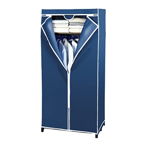 WENKO Kleiderschrank Air mit Ablage, praktischer Stoffschrank zur staubfreien Aufbewahrung von Textilien, stabiles Metallgestell, leichte Montage, atmungsaktives Vlies-Material, 75 x 160 x 50 cm, Navy
