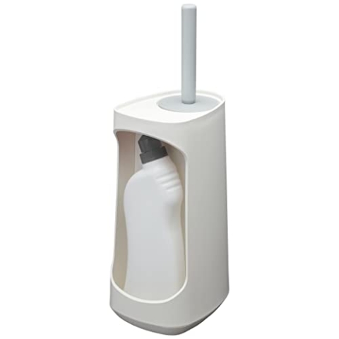 Tiger Tess Toilettenbürstenhalter freistehend, mit Aufbewahrungsfach für Reiniger und flexibler Swoop WC-Bürste, Farbe: Weiß / Hellgrau