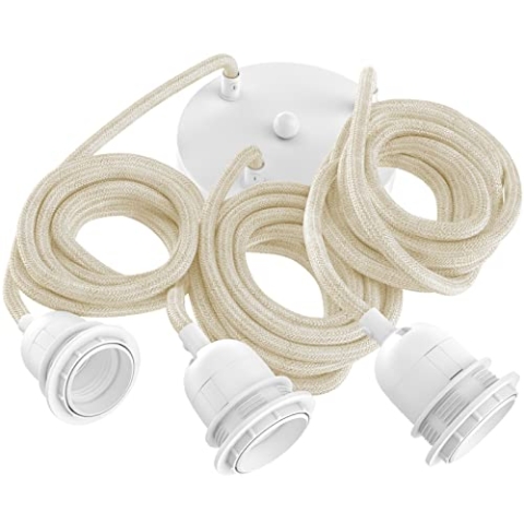 Hoopzi - Pendelleuchte 3 Flamming - 2,5m Textilkabel - 3 X E27 Fassung - Vintage, Industrial Für Esstisch, Wohnzimmer, Esszimmer, Zimmer, Schlafzimmer, Küche
