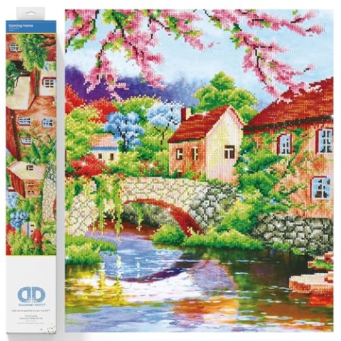 Diamond Dotz DD13-013 Das Haus am Fluss, ca. 77 x 62 cm groß, Diamond Painting, Malen mit Diamanten, funkelndes Bild zum Selbstgestalten, für Kinder und Erwachsene