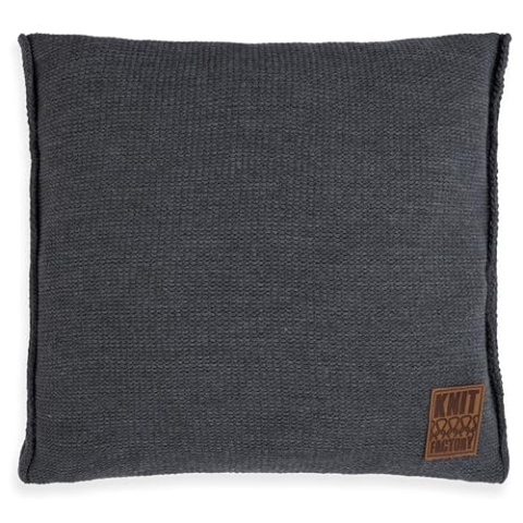 KNIT FACTORY - Uni Zierkissen - Quadratische Sofa Kissen - Anthrazit - Gestrickter Dekokissen - Couchkissen - 50x50 cm - Kissenbezug mit Füllung und Bezug