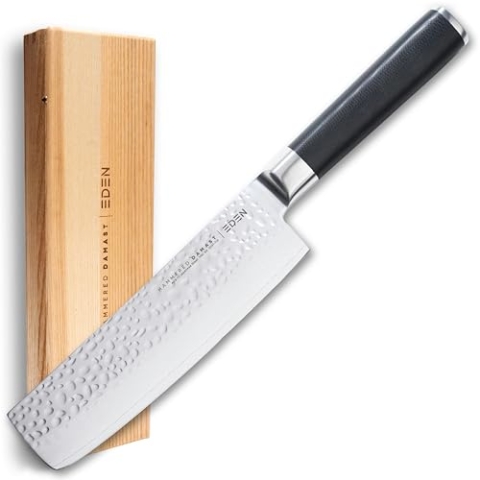 Eden Hammered Damast 2031-116, Nakiri-Messer 16,5 cm, Schwarz G10 Griff, Klinge aus gehämmertem Damaststahl, 60 HRC, AUS-10 Damaststahl