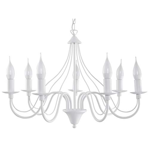 SOLLUX lighting Minerwa Kronleuchter Chandelier Candlestick - Deckenlampe Hängend - Hängelampe Wohnzimmer Esstisch Lampe Schlafzimmer - Pendelleuchte 7 x 40 W Stahl 60 x 60 x 80 cm Weiß 7 Flammen