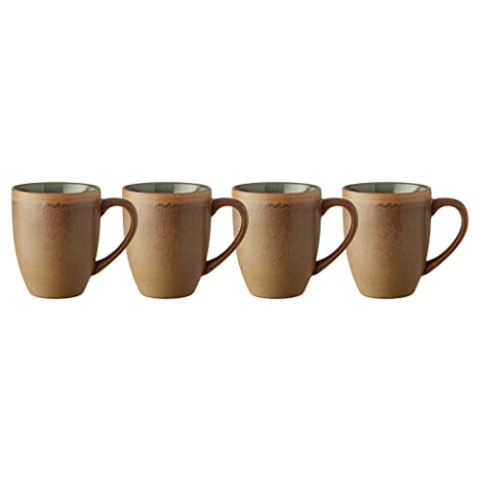 BITZ Becher mit Henkel, Kaffeebecher aus Steinzeug, 30 cl, 4er-Set, Wood/Forest