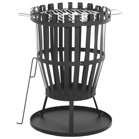Beliani Feuerstelle Rund mit Grillrost Schürhaken schwarz Stahl Modern Industrie Pulo