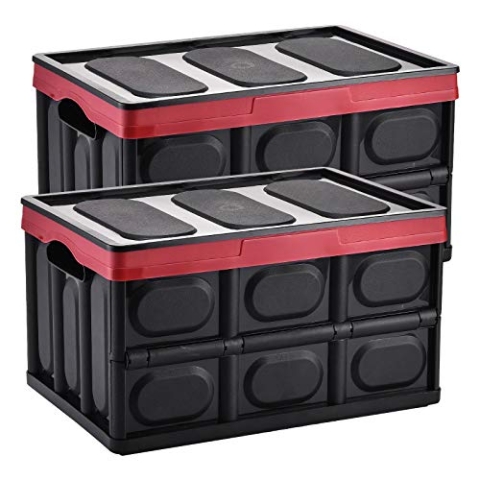 Yorbay 2 Stück 55L Profi Klappbox Transportbox Aufbewahrungsbox mit Deckel und Handgriff aus Kunststoff Mehrweg 53x36x29 cm (55L, Schwarz)