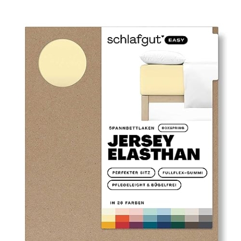 Schlafgut Easy Jersey Elasthan Boxspring Spannbettlaken 120x200 bis 130x220 Yellow Mid, Spannbetttuch aus superweicher Baumwolle mit Elasthan