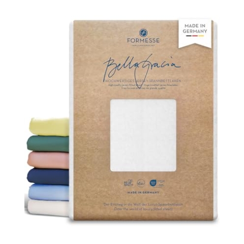 Formesse – Bella Gracia Jersey Spannbettlaken 120x190-130x220cm - bis 25cm Höhe - 97% Baumwoll-Kompaktgarn/Spannbetttuch aus Deutschland/Baumwoll Bettlaken mit Elastan - Farbe Weiß