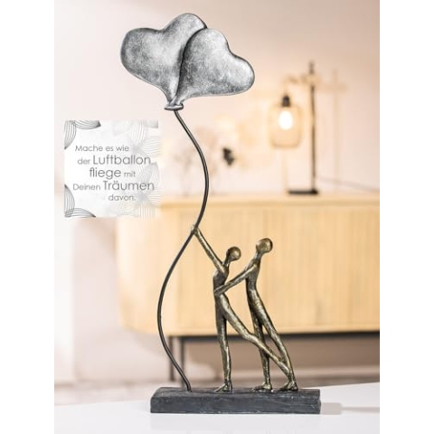 Casablanca Herz Deko Figur Skulptur XL - Herzballon Paarfigur Love Dekofigur aus Kunstharz Farbe: Bronze - Geschenk Hochzeit Höhe 48 cm