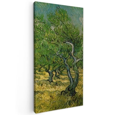 MuchoWow Leinwand Bilder, Einzigartige Wanddeko mit Rahmen, Olivenhain - Vincent van Gogh, Wandbilder Wohnzimmer, Deko Schlafzimmer 40x80 cm