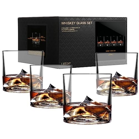 LIITON Exklusiv Whisky Gläser Everest 4-teilig aus Kristallglas, Tumblergläser, Geschenke für Männer für Cocktails, Gin, Bourbon, Rum, Trinkgläser Geschenkset