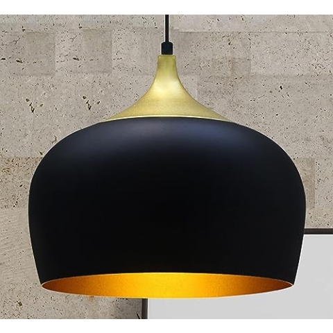 bamyum Kreis Pendelleuchte Schwarz Gold Ø30 cm, Küchenlampe Hangend Vintage, Pendelleuchte Esstisch, Hängelampe Esstisch Vintage Hängelampe Schwarz Gold Küchenlampe Hängend Hängeleuchte Esszimmerlampe