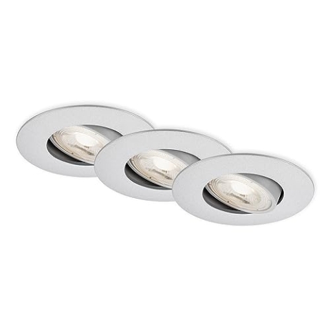 BRILONER - 3er Set LED Einbaustrahler 230V, LED Strahler Badezimmer IP65, Deckenstrahler stufenlos dimmbar, Spots, Deckenspots, Badezimmerlampe, Chrom-Matt, 90x42 mm (DxH)
