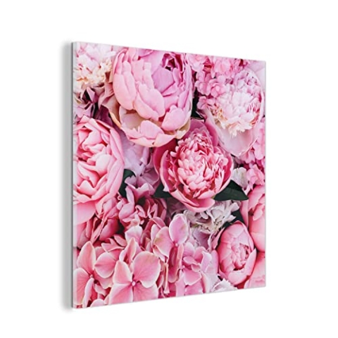 MuchoWow Glasbild Glasfoto Wandbild Bilder Deko 20x20 cm Blumen - Rosa - Rosen